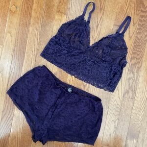 VS Victoria’s Secret XL Longline Lace Bralette & Shorts set Dark Purple